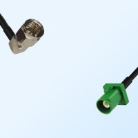 Fakra E 6002 Green Male - F Male Right Angle Coaxial Cable Assemblies