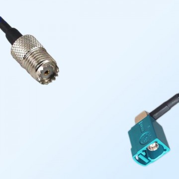 Fakra Z 5021 Water Blue Female R/A - Mini UHF Female Cable Assemblies