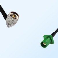 Fakra E 6002 Green Male - N Male Right Angle Coaxial Cable Assemblies