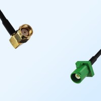 Fakra E 6002 Green Male - RP SMA Male R/A Coaxial Cable Assemblies