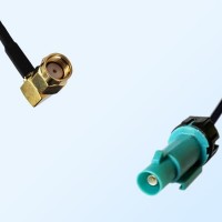 Fakra Z Water Blue Male Waterproof to RP SMA Male Right Angle Cable