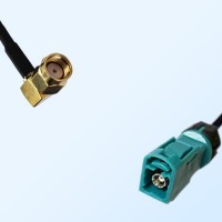 Fakra Z Water Blue Female Waterproof to RP SMA Male Right Angle Cable