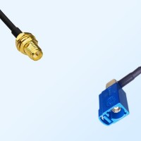 Fakra C 5005 Blue Female R/A - RP SMA Bulkhead Female Cable Assemblies