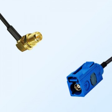 Fakra C 5005 Blue Female - RP SMA Bulkhead Female R/A Cable Assemblies