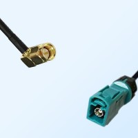 Fakra Z Water Blue Female Waterproof to SMA Male Right Angle Cable