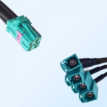 TE Compatible Mini Fakra Z Female to 4x Fakra Z Female Right Angle Cable